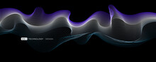 Flowing Particles Wave Pattern Blue Color Isolated On A Black Background. Vector In Concept Of AI Technology, Science, Music.
