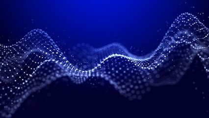 Wall Mural - abstract background grid of interlacing lines and dots. futuristic blue particle wave. structure of 