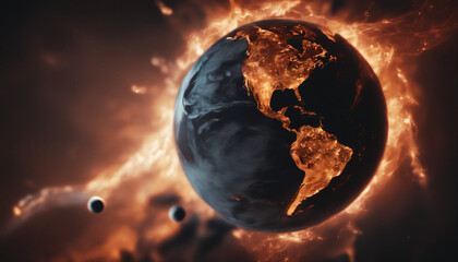 planet earth on fire as seen from space, north america, south america, usa