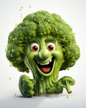  A Cartoon Broccoli With A Happy Face On A White Background.  Generative Ai