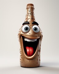 Sticker -  a bottle with a face and tongue sticking out of it.  generative ai