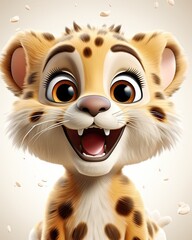 Wall Mural -  a cartoon cheetah with big eyes and big teeth.  generative ai