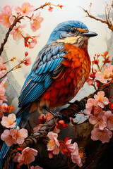 Sticker - Image of colorful bird sitting on branch of tree.