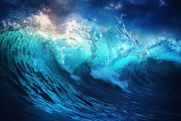 Wall Mural - Luminoscent sea waves glittering, cinematic ocean wave, nature, full hd wallpaper, illustration