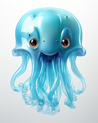 Poster -  a blue jellyfish with two eyes and a long tail.  generative ai