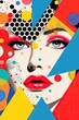 © Margarita Ratatosk - Beautiful girl on abstract geometric background with textured geometric shapes. Face portrait abstraction. Contemporary art collage. Modern artwork. Retro and vintage style
