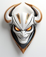 Wall Mural -  a mask with horns and orange eyes on a white background.  generative ai