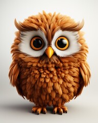  an orange owl with big yellow eyes sitting on a white surface.  generative ai