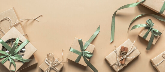 Wall Mural - christmas.christmas gift box zero waste,boxing day, eco friendly packaging gifts kraft paper eco chr