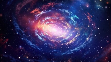 A view from space to a spiral galaxy and stars. Universe filled with stars, nebula and galaxy Generative AI