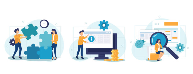 Customer experience abstract concept vector illustration set. Beta testing, project delivery, user guide, software development, new product launch, technical guide, helpdesk abstract metaphor.	
