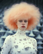 Generative AI stunning albino model posing wearing a silver dress futuristic fashion