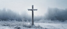 Christian Symbol Of Crucifixion On Wayside Cross In Winter