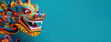 Colorful Chinese Dragon On Color Background, Generative Ai