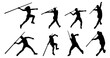 set of silhouette of athlete javelin throw pose bundle. isolated on a white background.