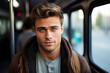 Generative AI portrait of traveler person using public transport have trip tourist subway train bus
