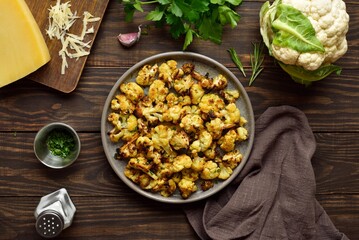 Wall Mural - Roasted cauliflower on wooden background