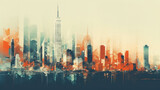 Fototapeta Nowy Jork - Urban Cityscape in Risography Style