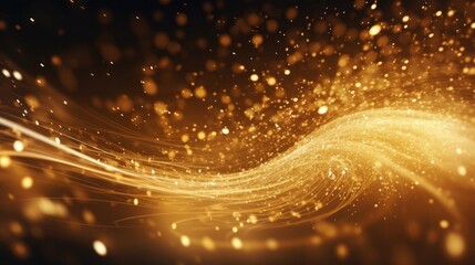 Abstract luxury light curve swirling gold background with gold particle, Generative AI