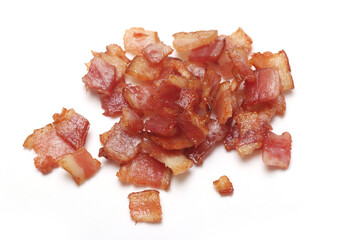 Close up of top view bacon fried crispy isolated white background.