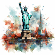 Watercolor Statue Of Liberty Clipart, Generative Ai