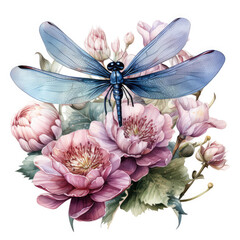 Wall Mural - watercolor Dragonfly Flower clipart, Generative Ai