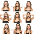 © vladimirfloyd - Collage of same beautiful young women with different emotions on a white studio background.
