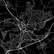 1:1 square aspect ratio vector road map of the city of  Bedford in the United Kingdom with white roads on a black background.