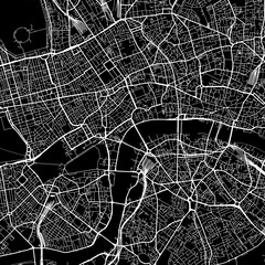  1:1 square aspect ratio vector road map of the city of  London Center in the United Kingdom with white roads on a black background.
