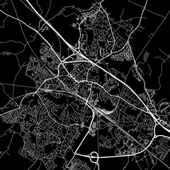 1:1 square aspect ratio vector road map of the city of  Ashford in the United Kingdom with white roads on a black background.