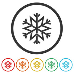 Sticker - Snowflake icon. Set icons in color circle buttons