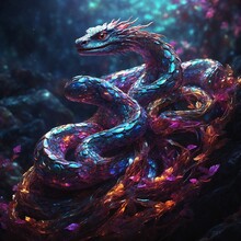 Fantastic Shiny Snake. AI Generated.