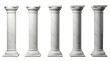 Five white color Ancient marble pillars on the transparent background.