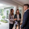 Real estate agent is hosting an open house and welcoming some visitors into the home - generative AI