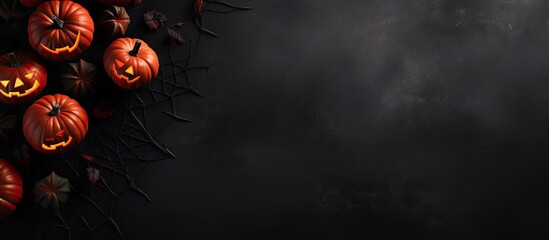 Top view of a spooky Halloween themed dark abstract background