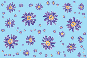 Wall Mural - Illustration, pattern of the violet flower on soft blue background.