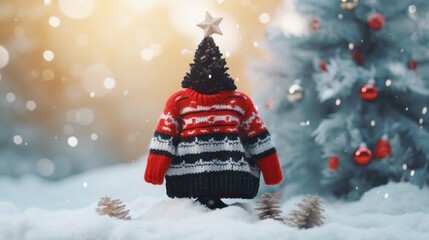 Cozy Red and Black Christmas Sweater on Children in Winter Landscape