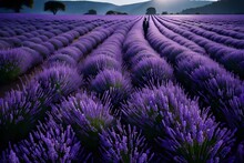 A Field Of Wild Lavender, Their Fragrant Purple Blooms Covered In Morning Dew, Creating A Dreamy And Aromatic Landscape.