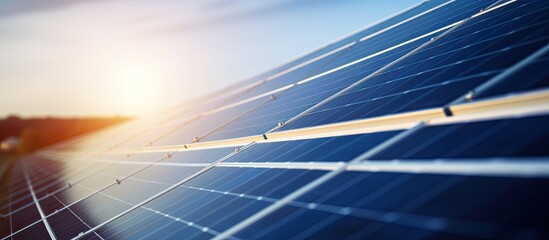 Wall Mural - Sunset view of solar panels at a solar farm seen from above