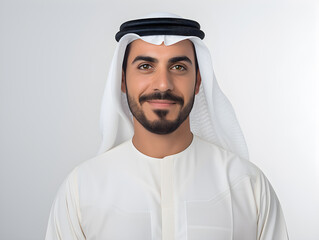 Wall Mural - Emirati Businessman with a Beard Smiling on White Background