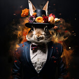 Fototapeta Perspektywa 3d - A mystical hare in a tuxedo suit