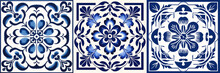 A Beautiful Baroque-style Ceramic Tile Design With A White And Blue Porcelain Flower Pattern Damask,Victorian Elements, And A Big Floral Frame In The Center.
