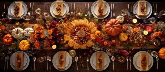 Wall Mural - A table is set for a thanksgiving dinner