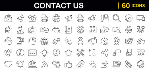 Fototapete - Contact us set of web icons in line style. Social Media network icons for web and mobile app. Customer service. Contact support sign and symbols. Call us, support, email, message, phone, info