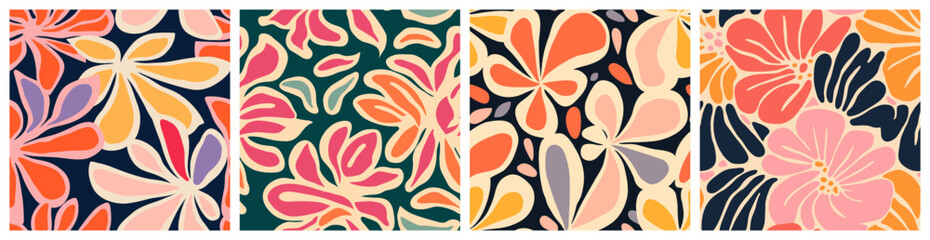 Wall Mural - abstract flower art seamless pattern illustration set. organic nature floral background collection i