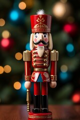red nutcracker figurine up close. classic figurine decoration for the christmas holiday, nutcrackers