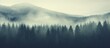 Vintage retro hipster style misty mountain landscape with fir forest and copyspace