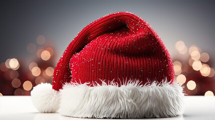 Wall Mural - Santa claus red hat on white background. Cool Christmas concept. Generative AI