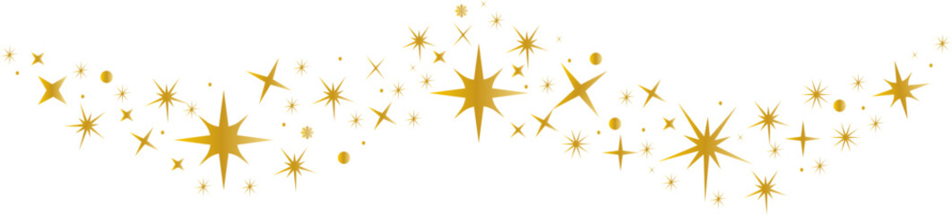 Wall Mural - Stars and sparkles border in wave shape..Golden stars wave vector.Christmas decoration.