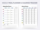 Fototapeta Mapy - Weekly meal planner and calories tracker, digital planner with shopping list. Vector illustrationWeekly meal planner and calories tracker for healthy eating, digital planner shopping list vector illus